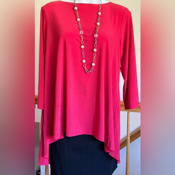 Attitudes By Renee Red/Pink Long Asymmetrical Pleated In Back  3/4 Sleeves Sz L. - Picture 5 of 13
